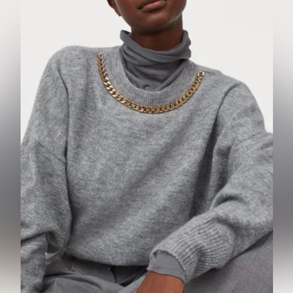 H&M Gray Sweater with Gold Chain